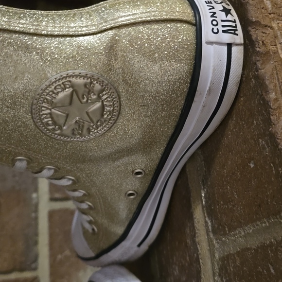 Converse All Star Shoes Glitter Sparkle GOLD Women’s 10‎ Hi Tops - Picture 5 of 6